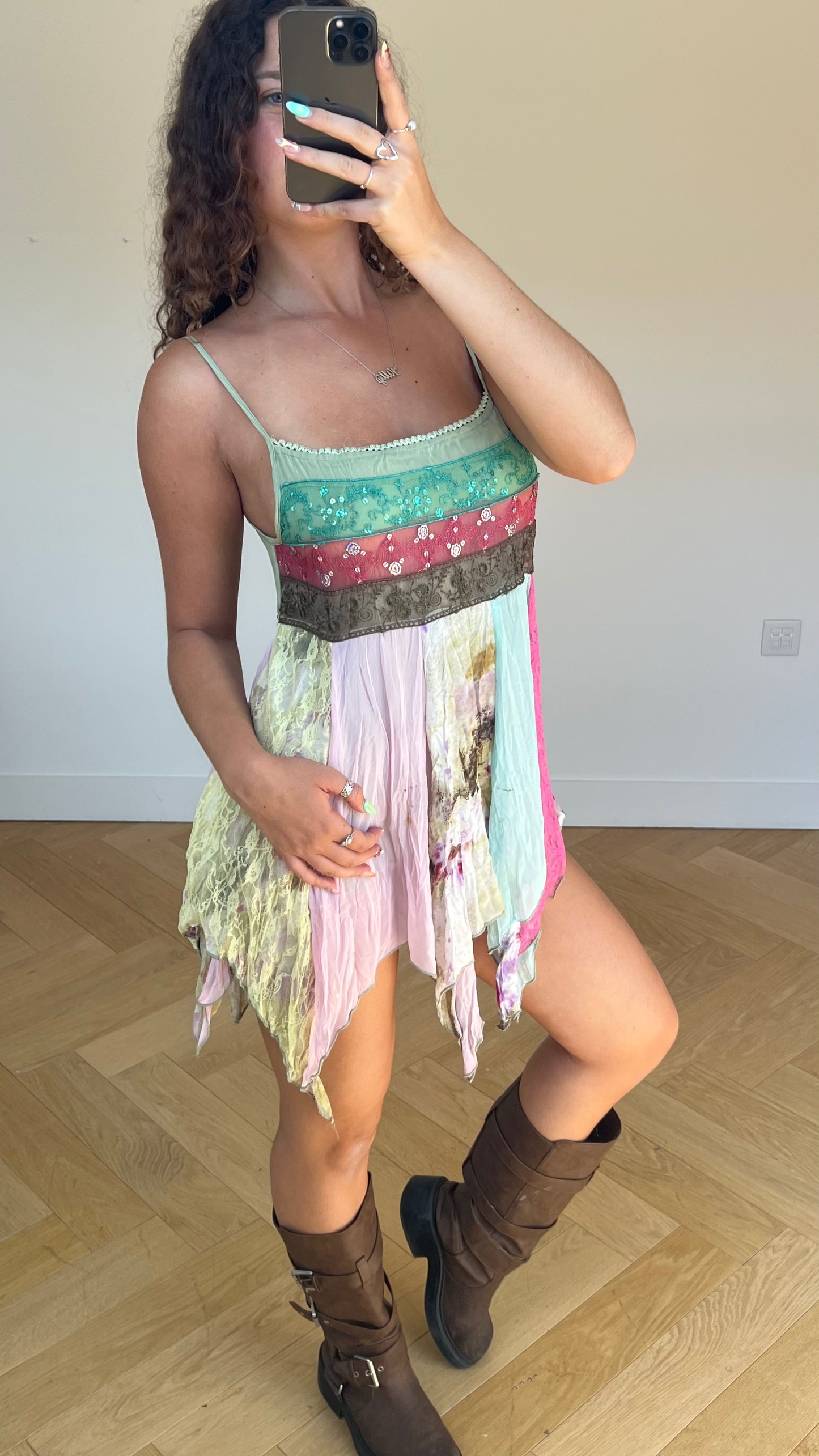 00s fairy patchwork mini dress- size M