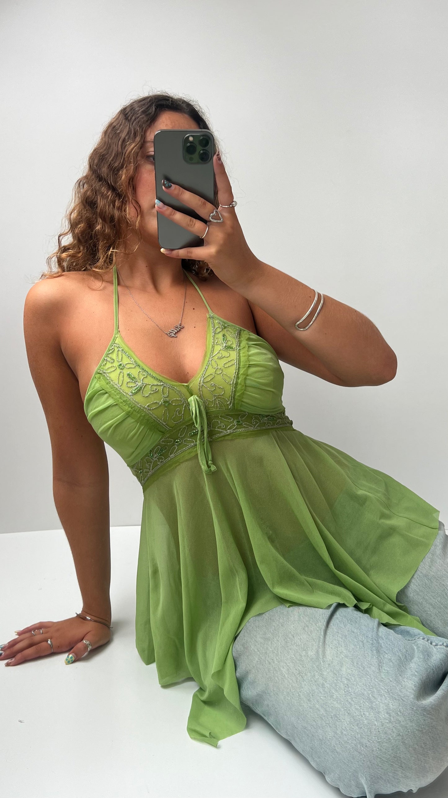 00s green sequin fairy cami- size S/M