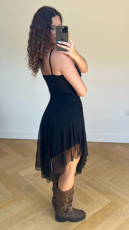 00s black mesh sequin midi dress- size M