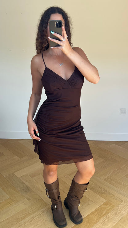 00s brown mesh midi dress- size L