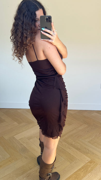 00s brown mesh midi dress- size L
