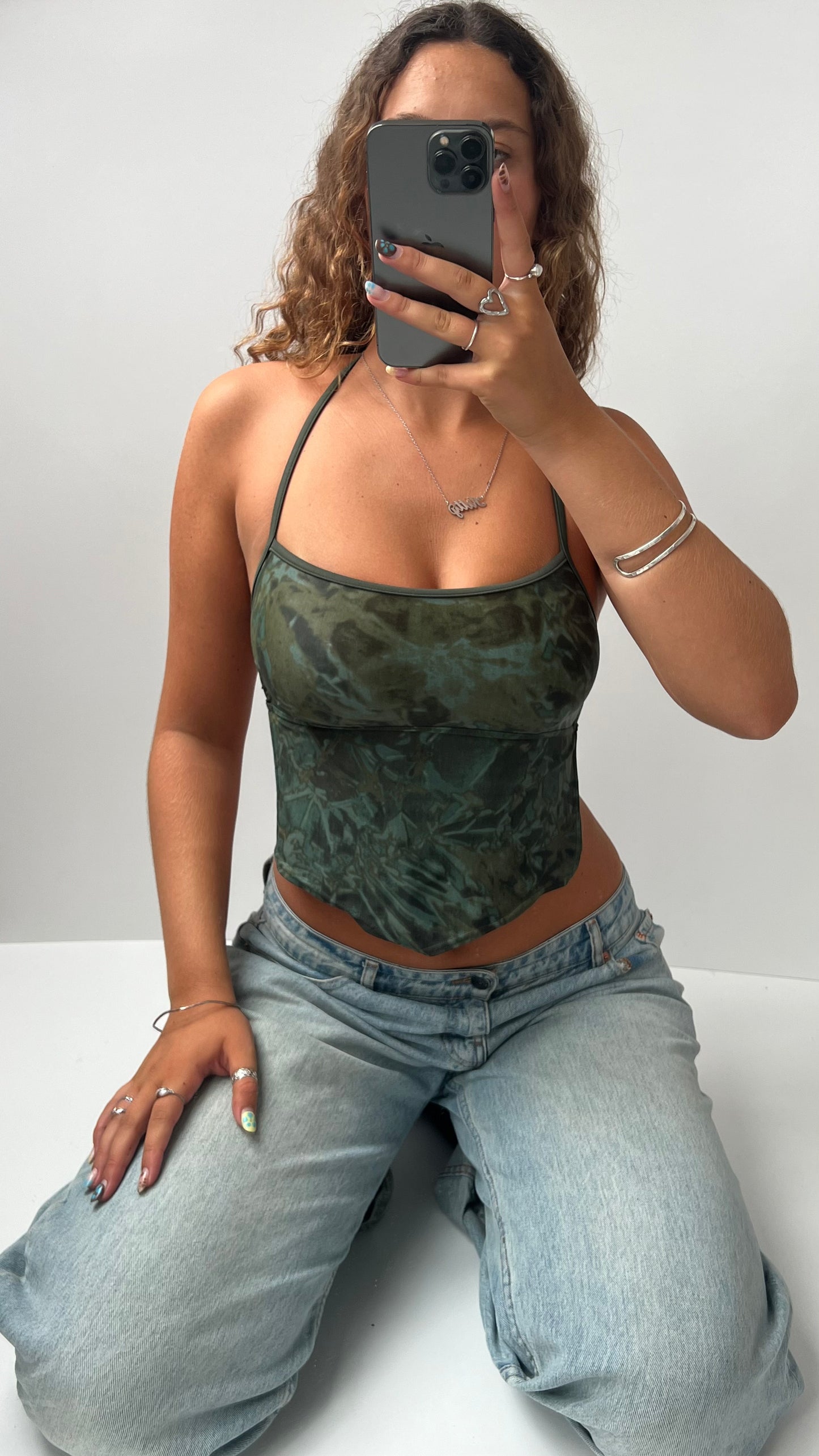 00s green tie dye backless cami- size XS