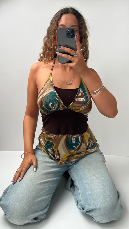 00s yellow brown halter cami- size S
