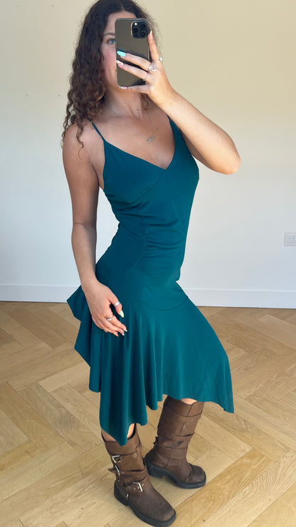 00s teal asymmetric dress- size L