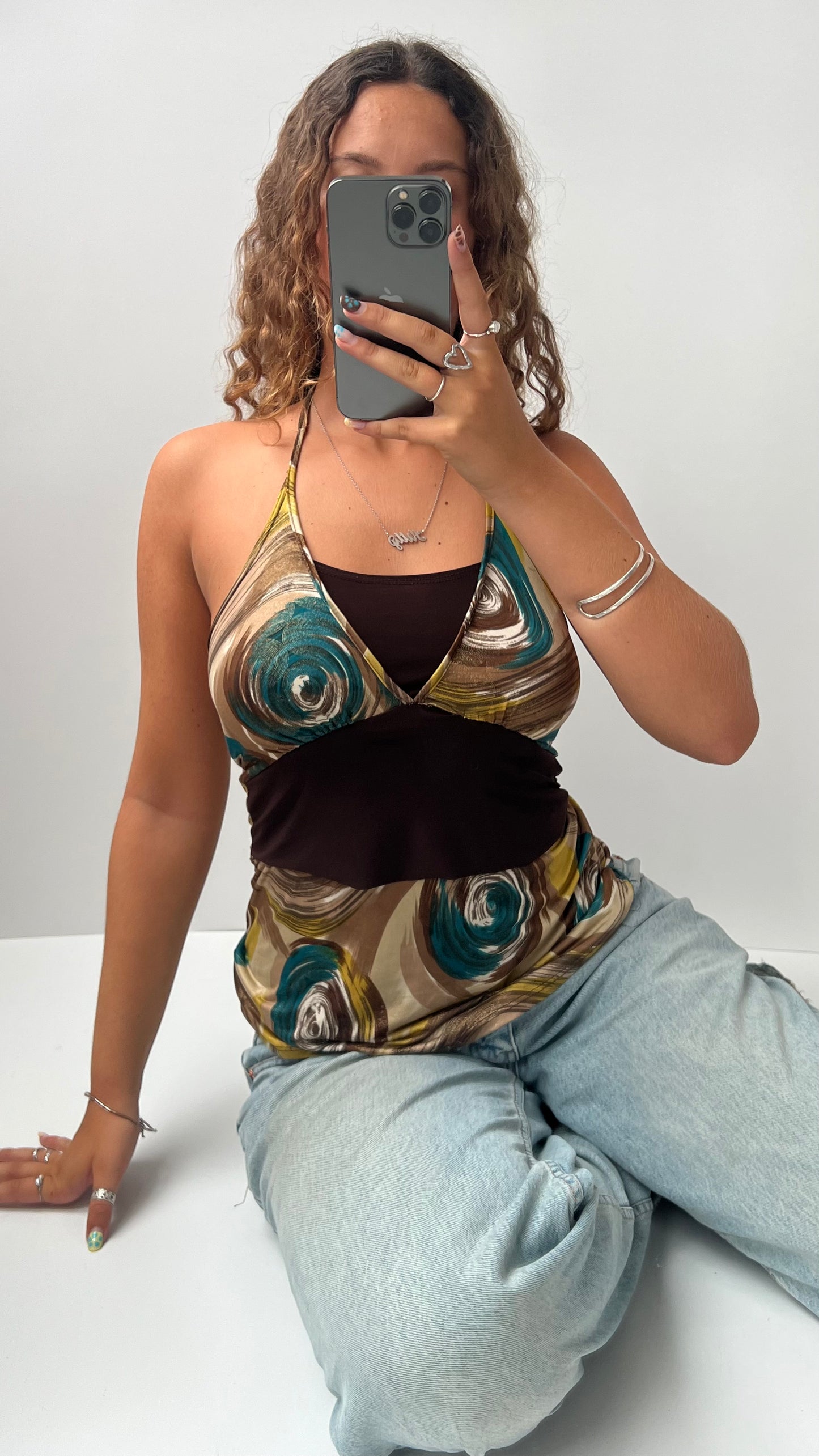 00s yellow brown halter cami- size S