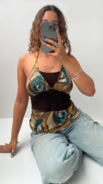 00s yellow brown halter cami- size S