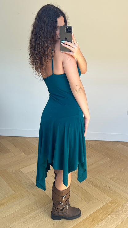 00s teal asymmetric dress- size L