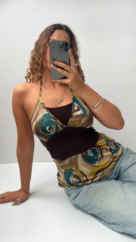 00s yellow brown halter cami- size S