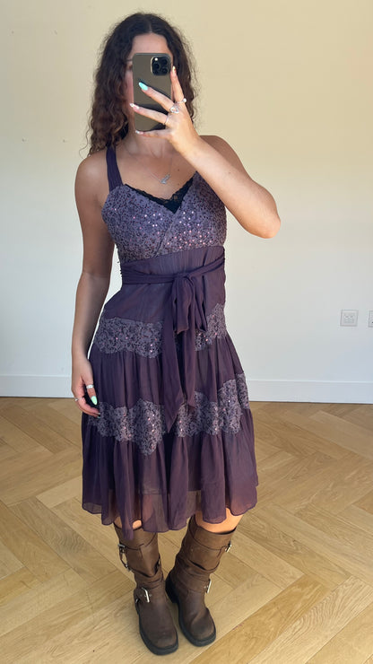 00s purple lace midi dress- size L