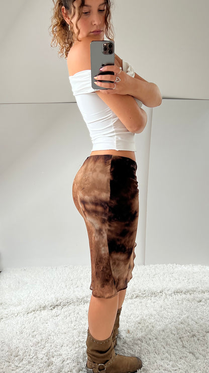 00s brown tie dye mesh midi skirt- size S