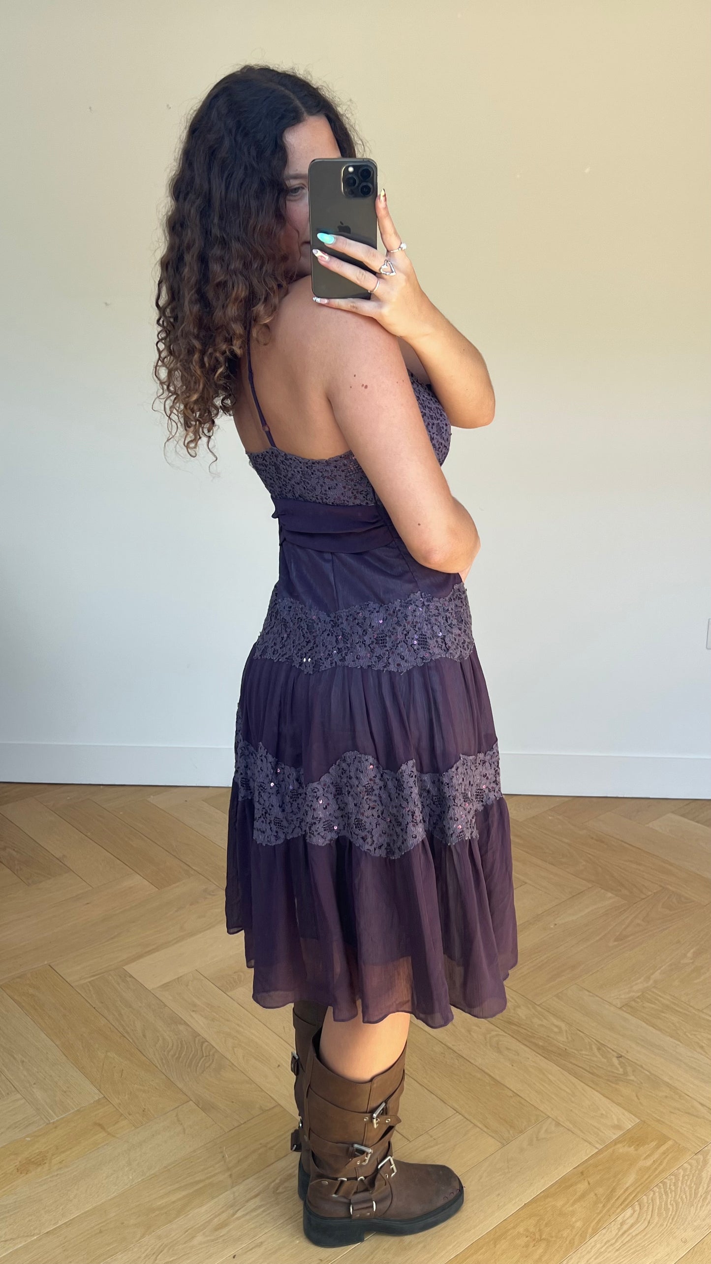 00s purple lace midi dress- size L