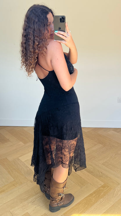 00s black beaded maxi dress- size M
