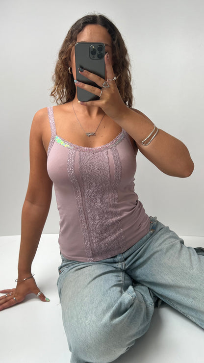 00s purple lace sequin cami- size M