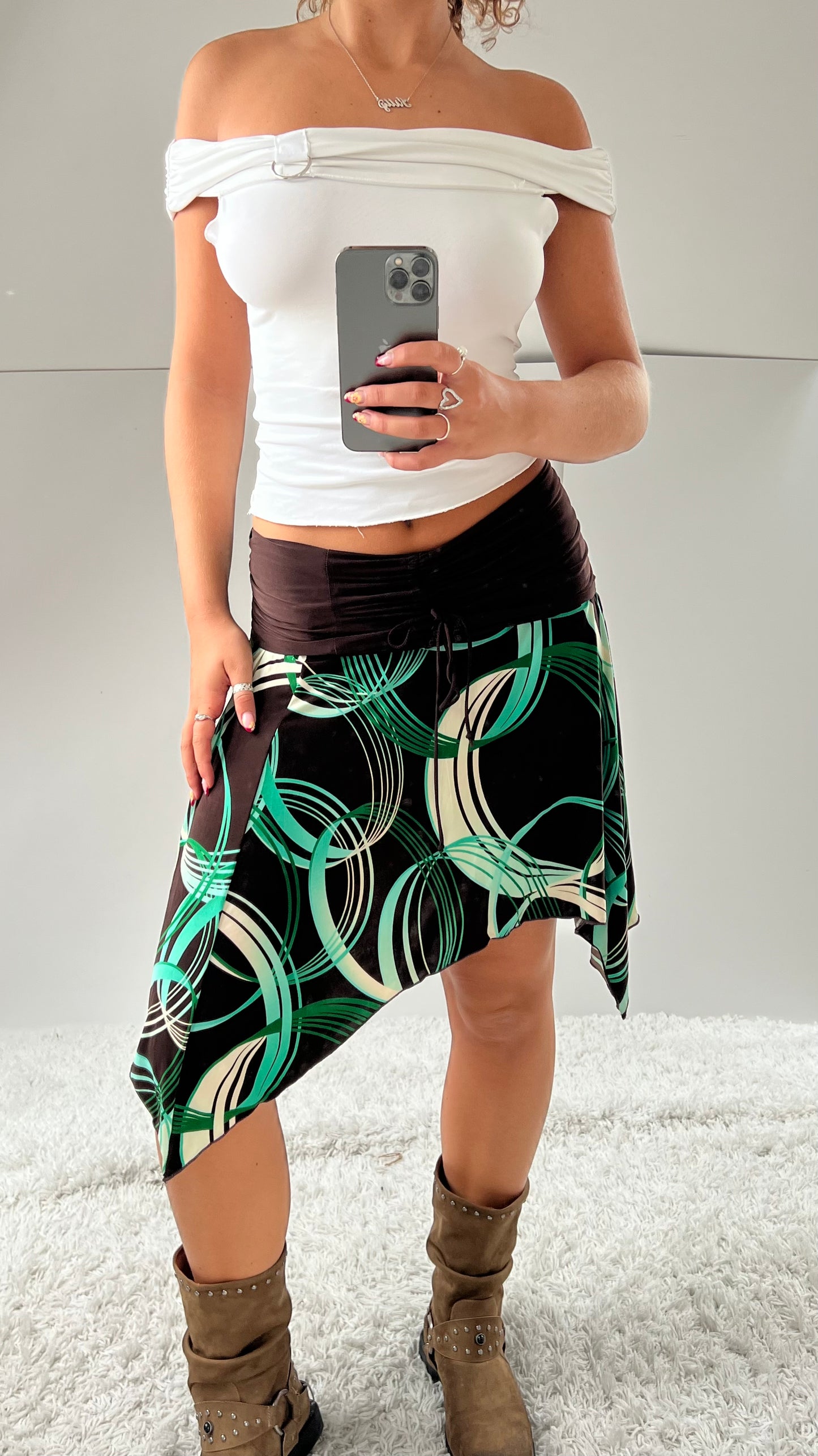 00s brown green midi skirt- size S