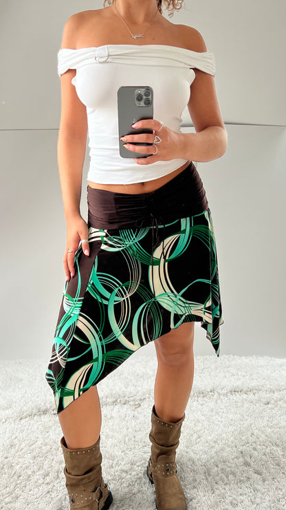 00s brown green midi skirt- size S