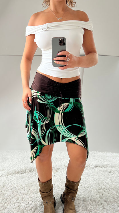 00s brown green midi skirt- size S