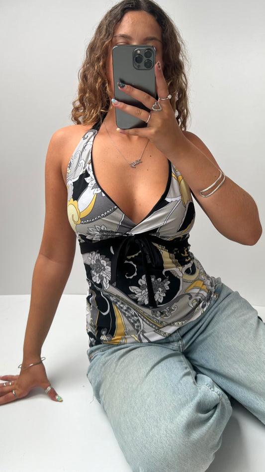 00s black grey patterned halter cami- size S