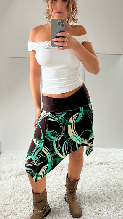 00s brown green midi skirt- size S