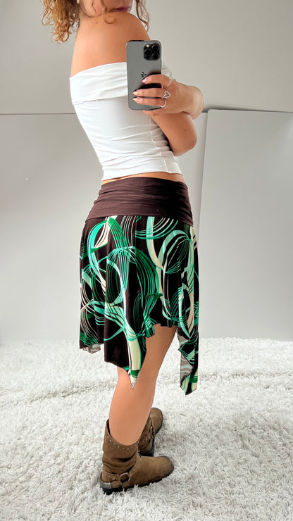 00s brown green midi skirt- size S