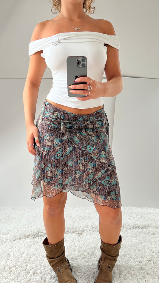 00s brown silk mesh skirt- size S
