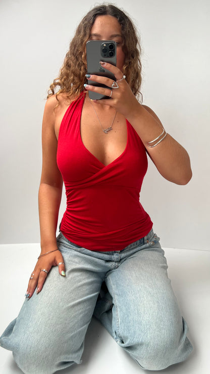 00s red halter cami- size S