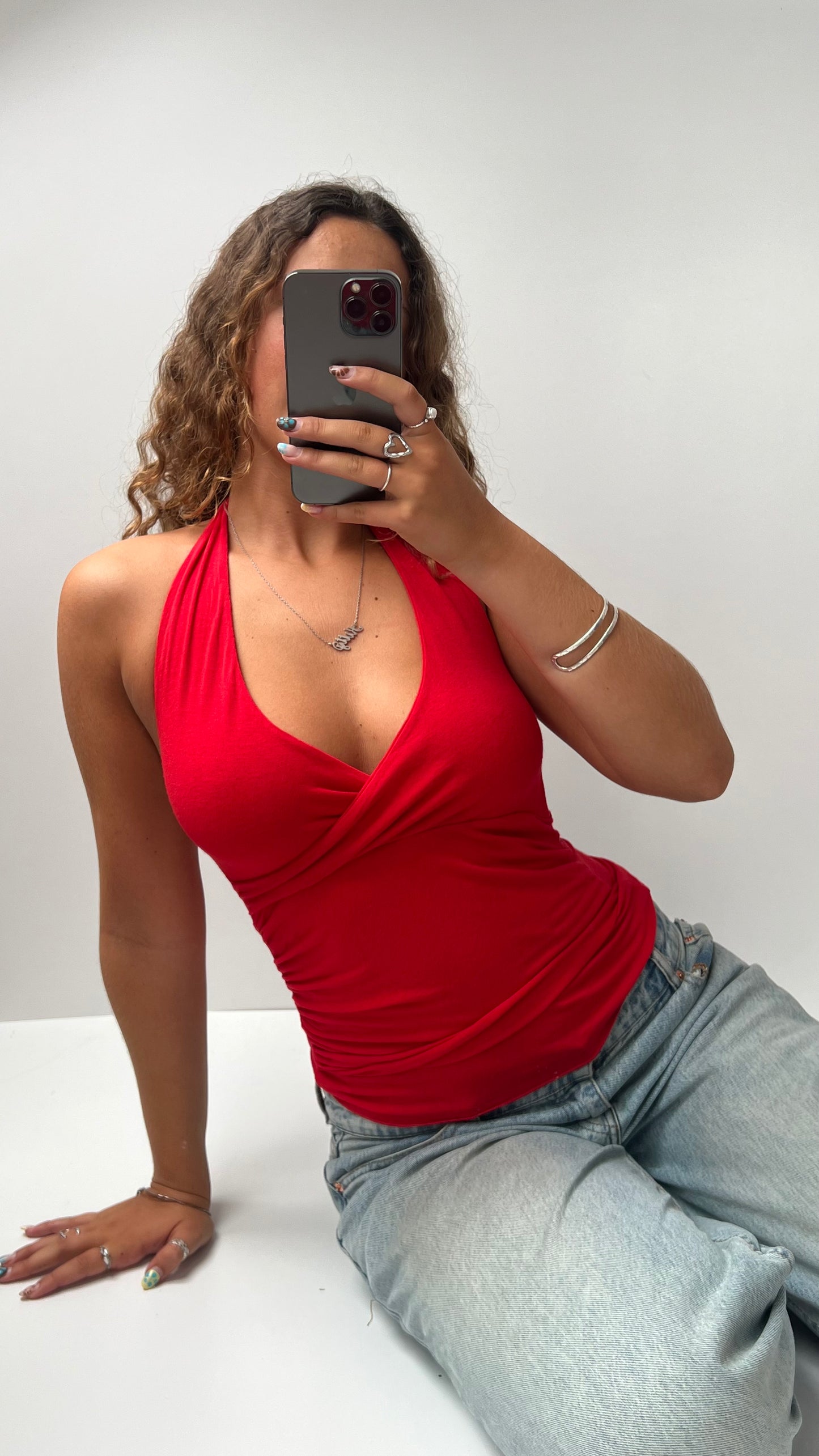 00s red halter cami- size S