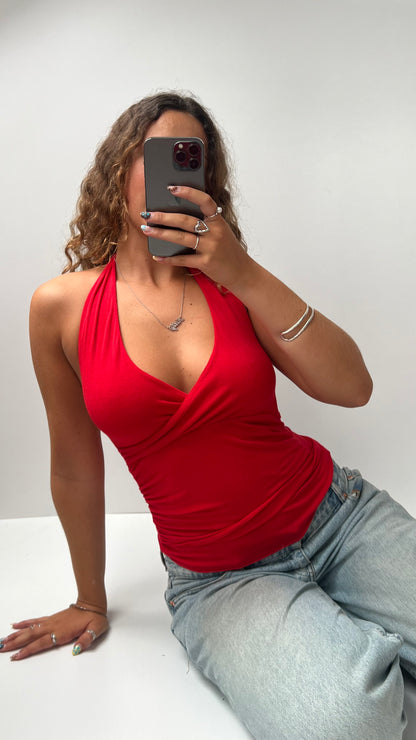 00s red halter cami- size S
