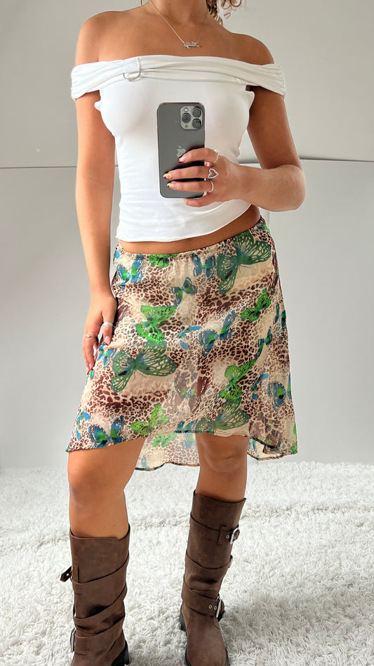 00s brown butterfly midi skirt- size S
