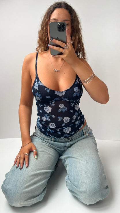00s navy floral mesh cami- size S