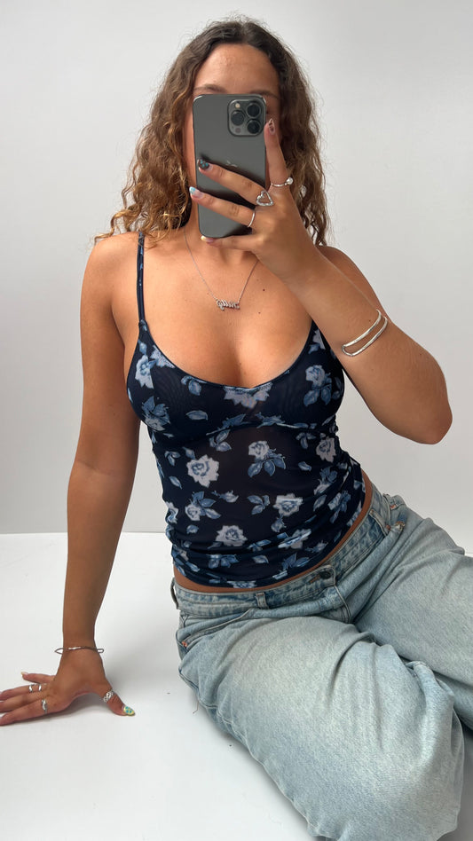 00s navy floral mesh cami- size S
