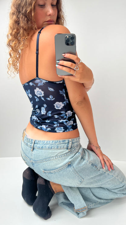 00s navy floral mesh cami- size S