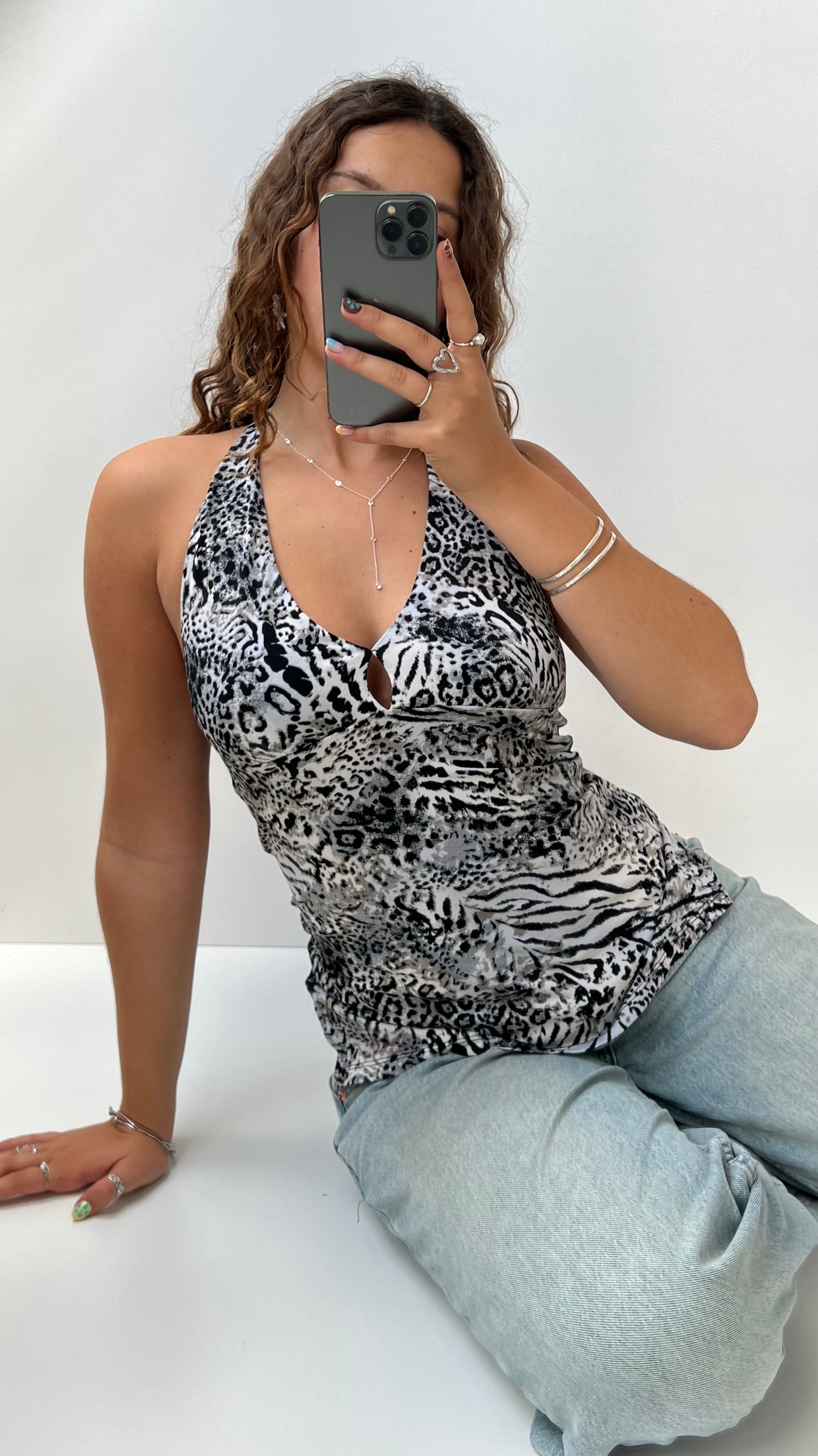 00s grey leopard halter cami- size M