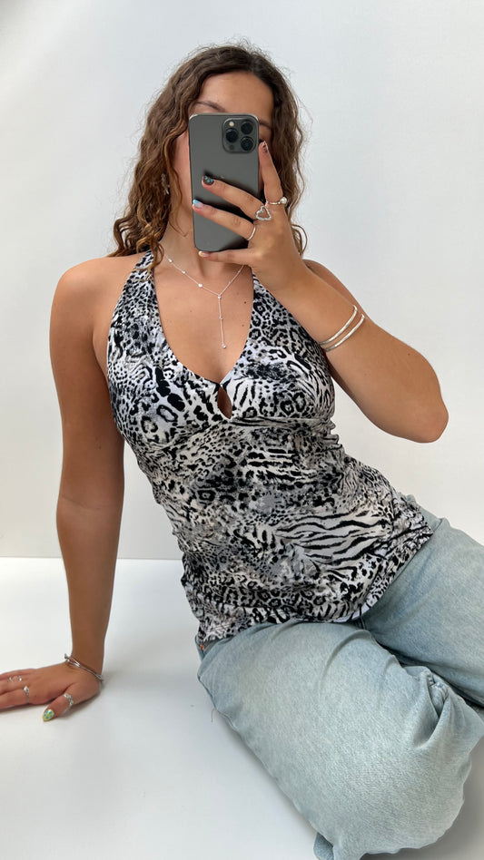 00s grey leopard halter cami- size M