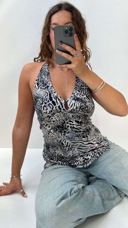 00s grey leopard halter cami- size M
