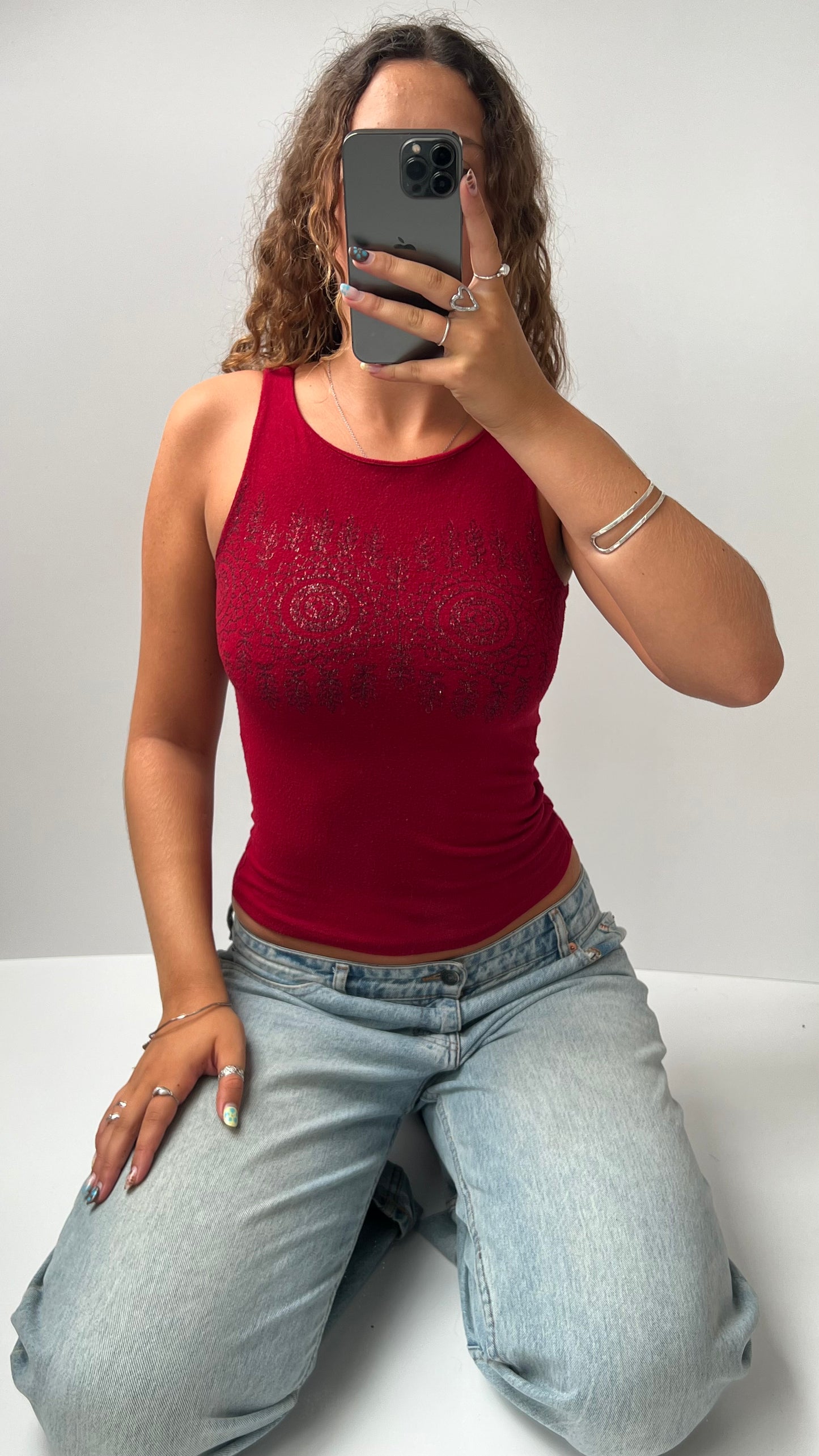 00s red glitter tank top- size S