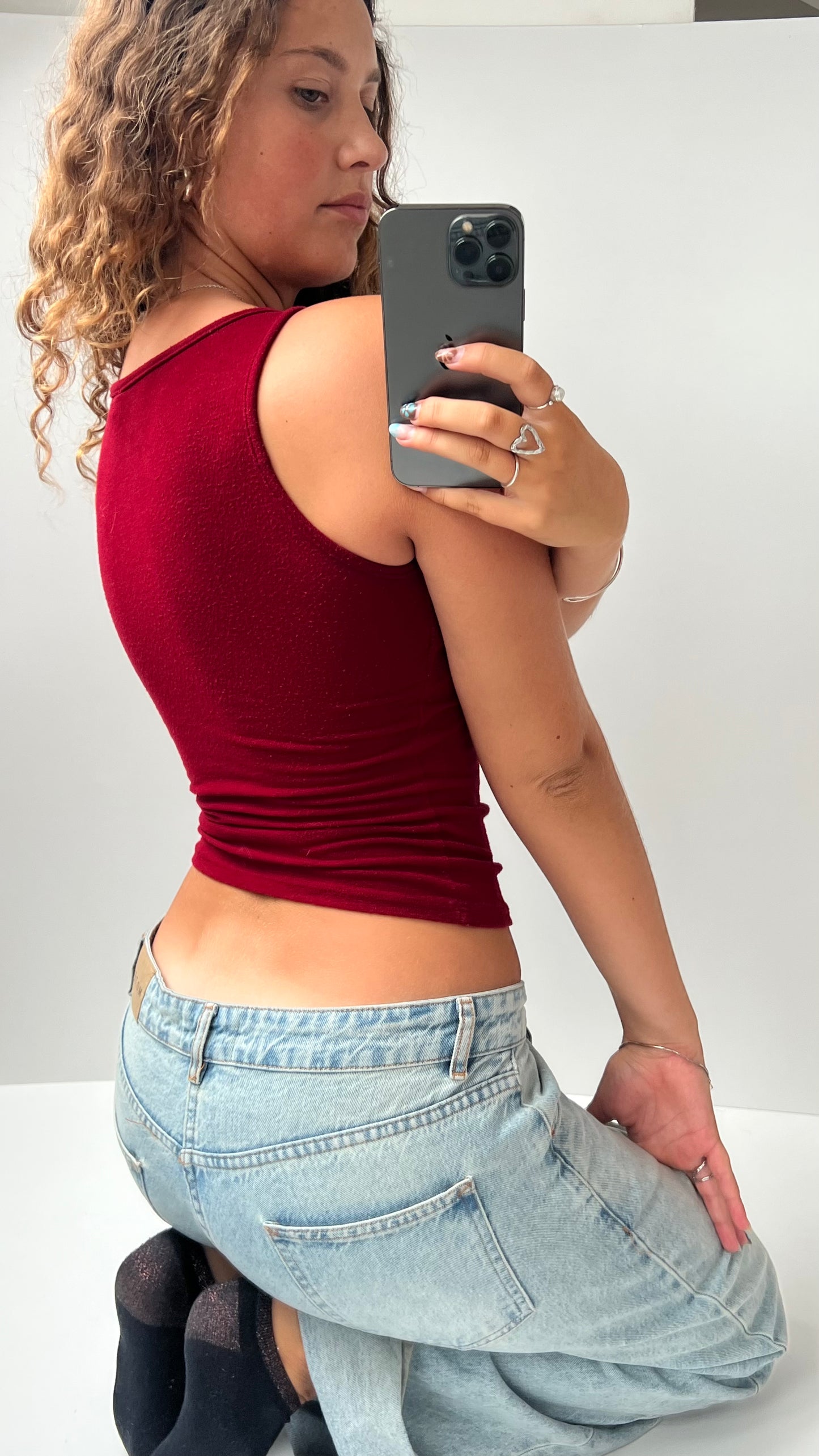 00s red glitter tank top- size S