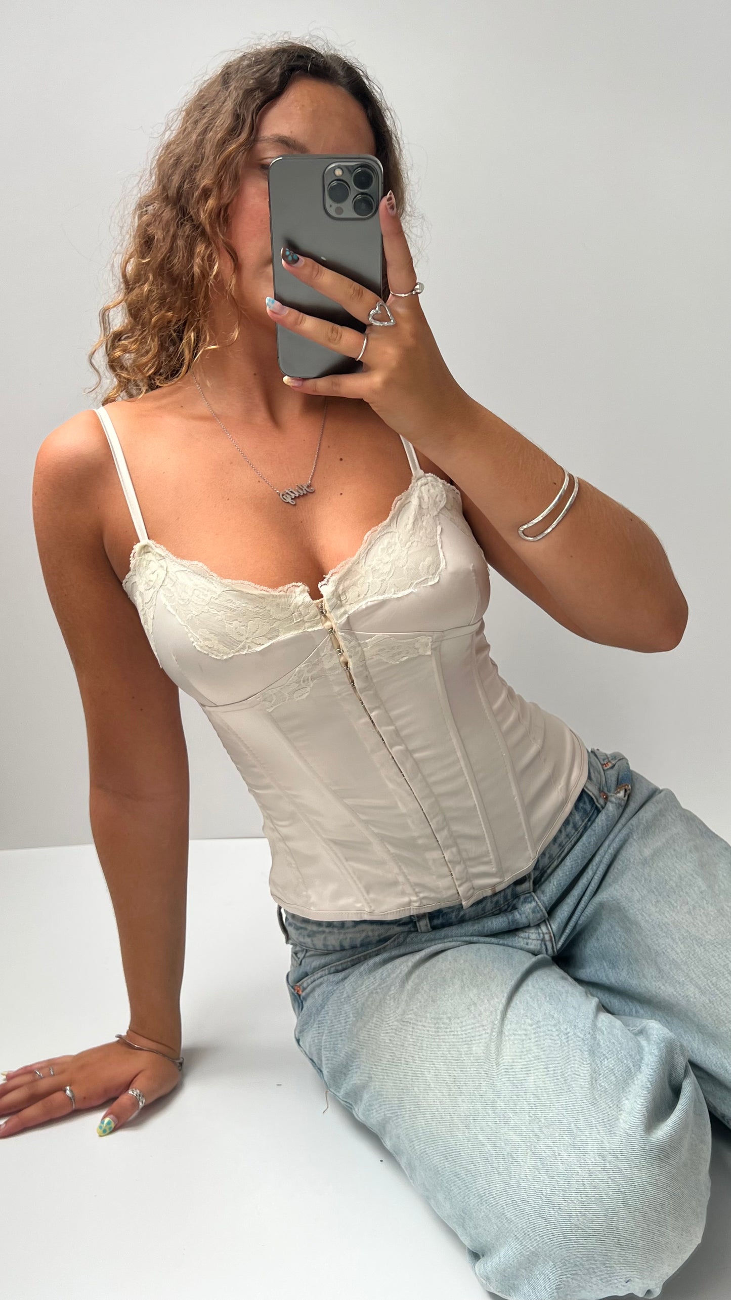 00s cream satin corset- size S
