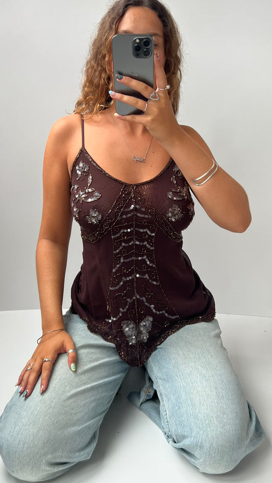 00s brown sequin cami- size M