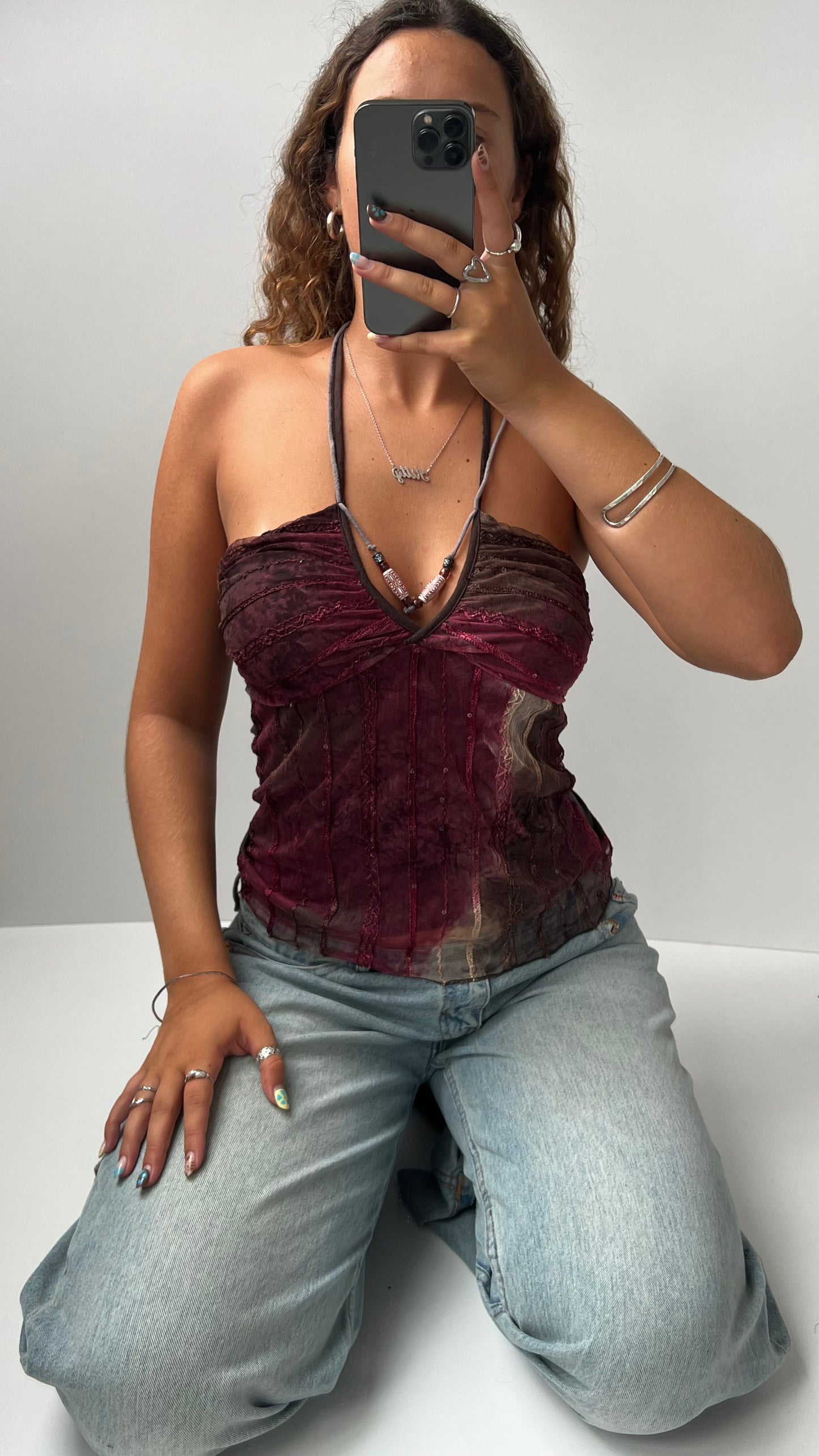 00s pink brown mesh cami- size M