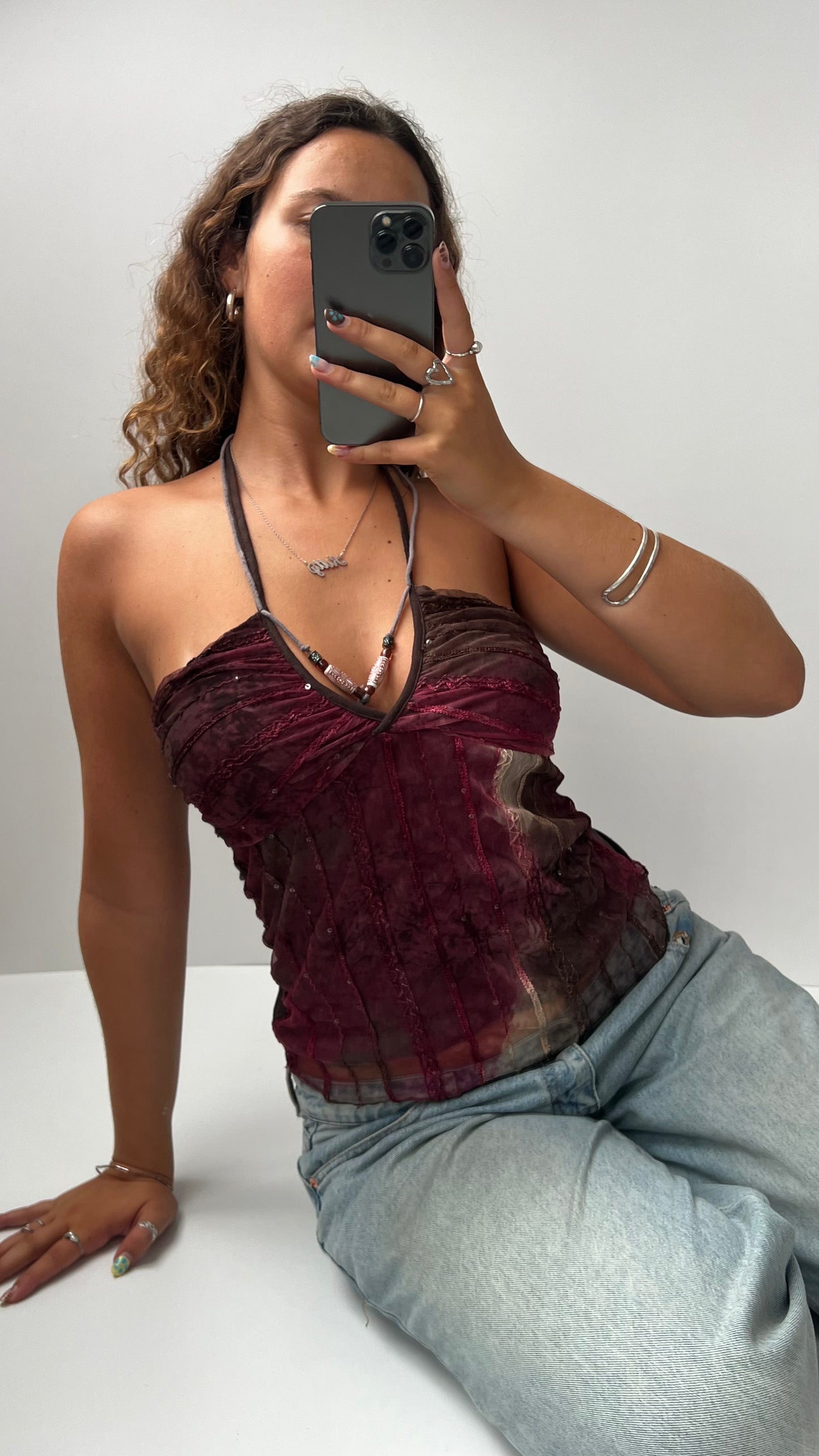 00s pink brown mesh cami- size M