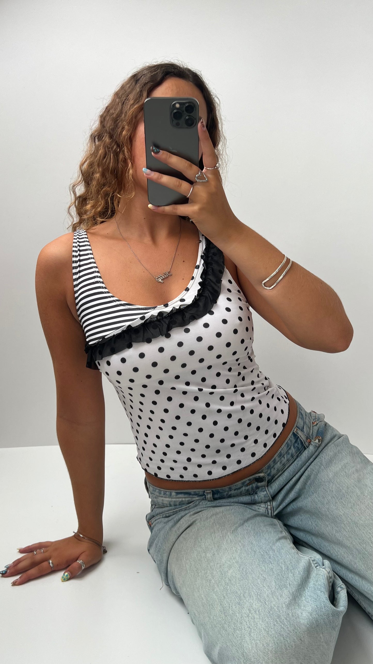 00s white polka dot cami- size S