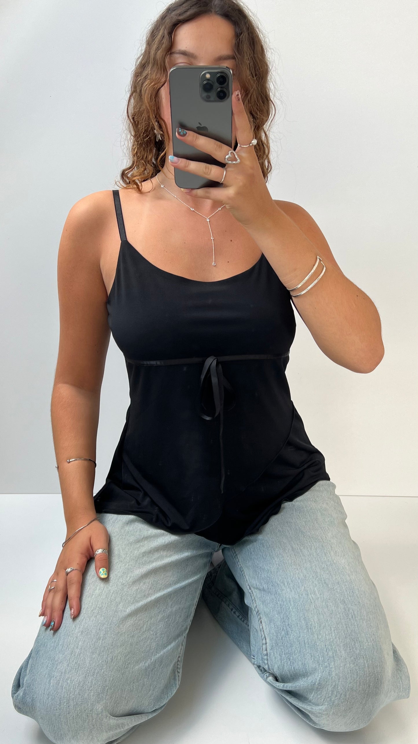 00s black asymmetrical cami- size L