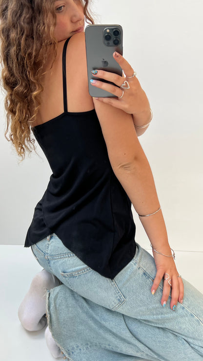 00s black asymmetrical cami- size L