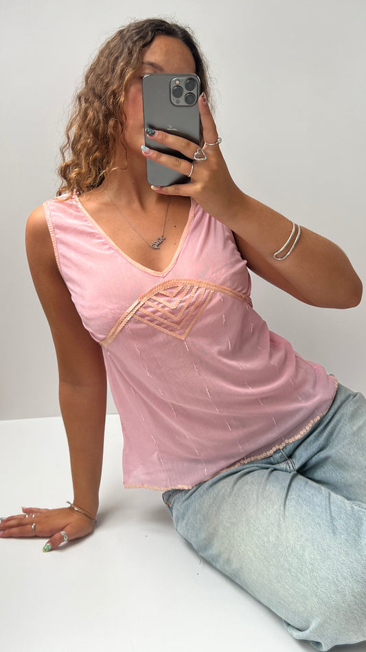 00s pink sequin top- size L