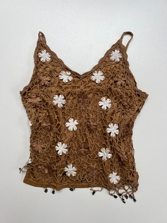 00s brown floral crochet cami- size XS