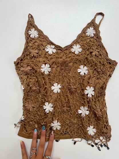 00s brown floral crochet cami- size XS