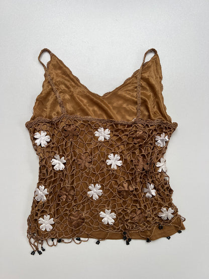 00s brown floral crochet cami- size XS