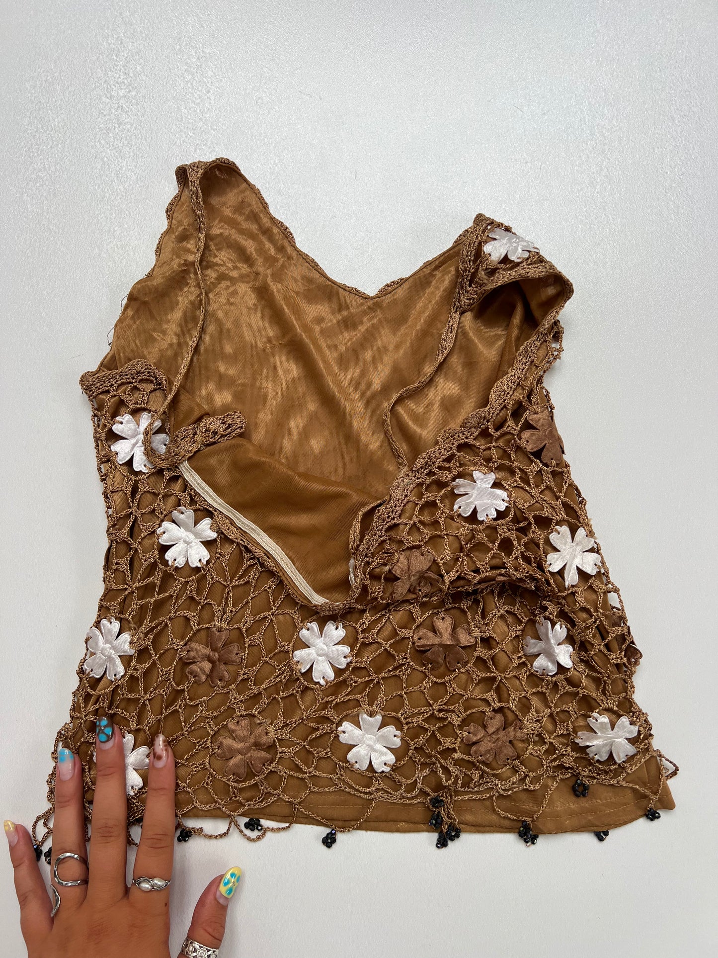 00s brown floral crochet cami- size XS