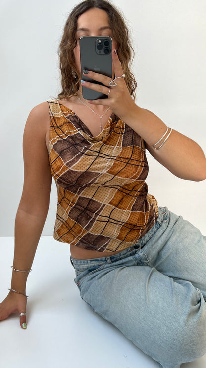 00s brown cowl neck top- size S
