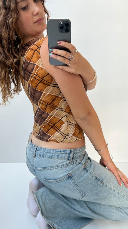 00s brown cowl neck top- size S